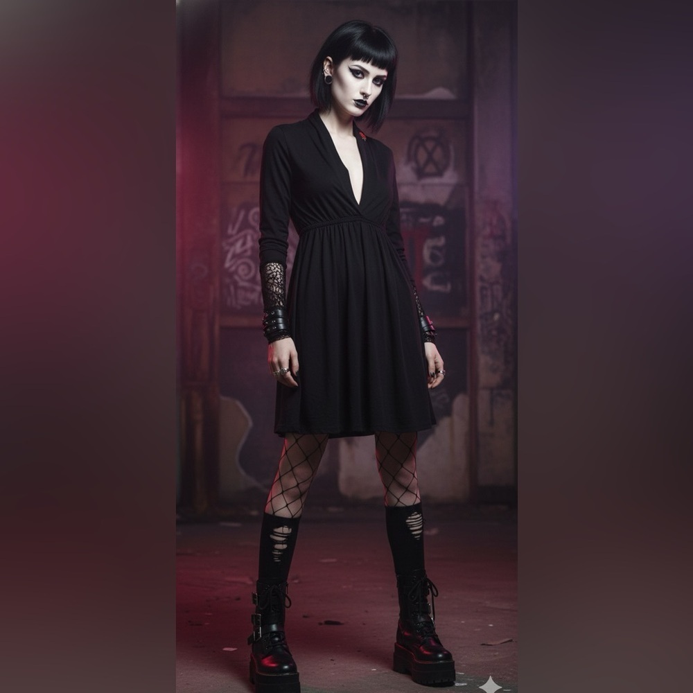Tough Luv Black Long Sleeve Rose 🌹 Embroidered Dress Size Small